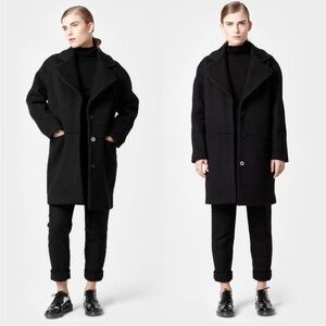The Arrivals Finn Cocoon Coat Black Wool Blend Large